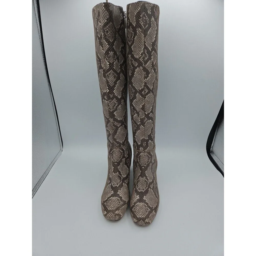 Donald Pliner Womens SZ 6.5 Snake Print Riding Boot Block Heel Boots EUC Parley
